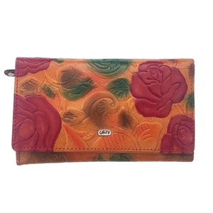 Large Leather Wallet Floral Motif